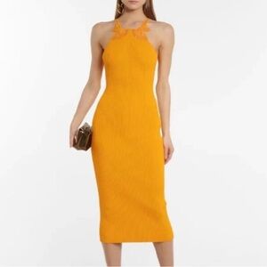 Self-Portrait Lace Insert Knit Canary Yellow Midi Dress NWOT